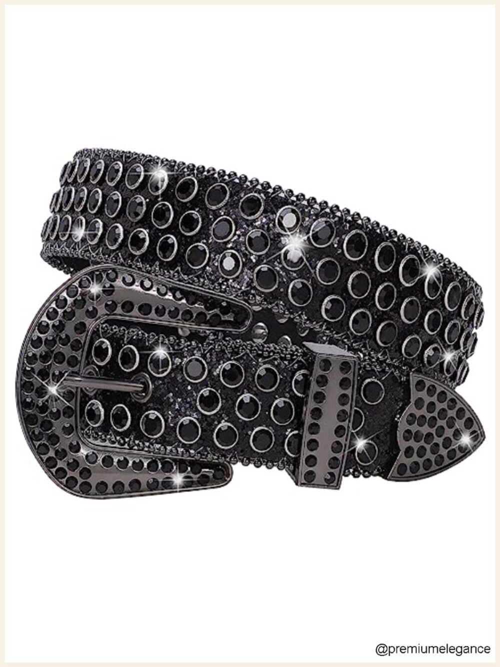 Unisex Rhinestone Sequin Bling Belt Western Studs Faux Leather Waist Belt for